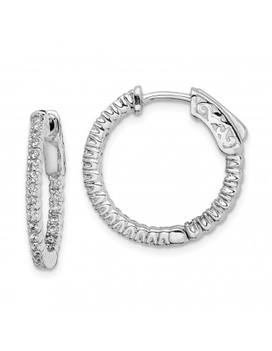 Sterling Silver Cubic Zirconia 15MM Safety Clasp In & Out Hoop Earrings acheter en ligne