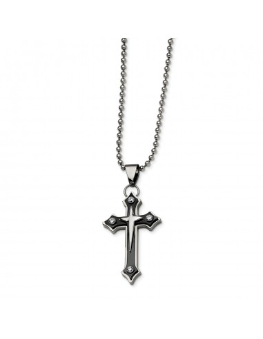 Stainless Steel Black IP-plated Cross with CZ Pendant Necklace sélection de produits