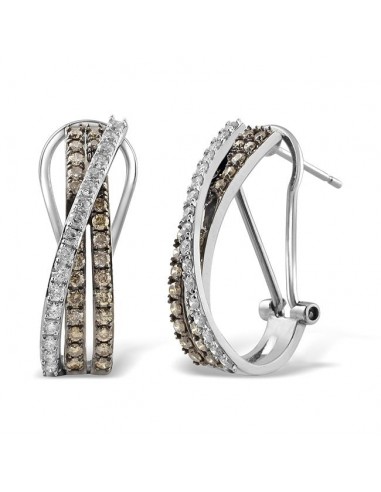 1 CTW Diamond Hoop Crisscross Earrings in 14KT White Gold plus qu'un jeu 