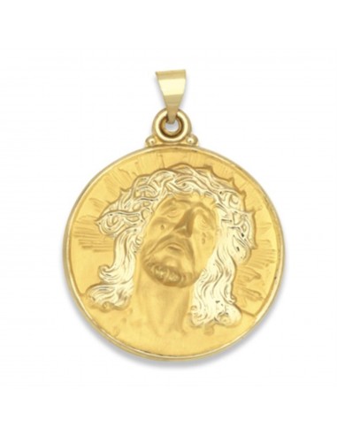 14KT Yellow Gold 43X33MM Jesus Christ Hollow Medallion Pendant. Chain Not Included soldes