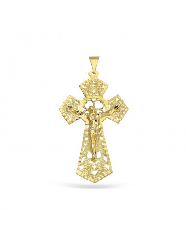 10KT Yellow Gold 92X48MM Filigree Crucifix Cross Pendant. Chain Not Included de France