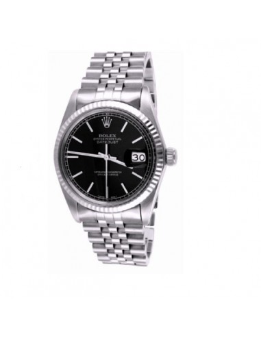 Certified Pre-Owned Rolex White Stainless Steel Oyster Perpetual Datejust with 36X36 MM Black Round Dial. 10001 est présent 