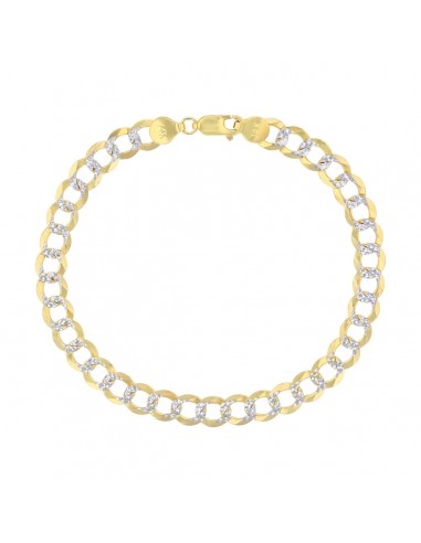 14KT White and Yellow Gold 8.5-inch 7MM Curb Pave Bracelet sur le site 