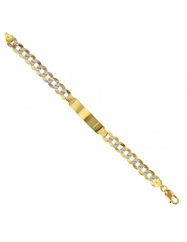 14KT White and Yellow Gold 8.5-inch 9MM Curb Pave ID Bracelet pas cher 