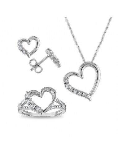 1/6 CTW Diamond Heart Box Set Ring Earrings 18-inch Pendant in Sterling Silver Le MVP de beaucoup