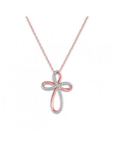 10KT Rose Gold 1/8 CTW Round Diamond 20X15MM 18-inch Cross Pendant Les magasins à Paris