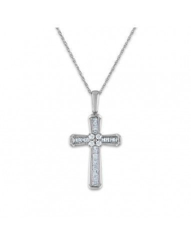 10KT White Gold 1/5 CTW Round Diamond 26X14MM 18-inch Cross Pendant pas cher chine