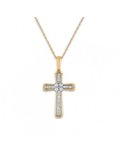 10KT White and Yellow Gold 1/5 CTW Round Diamond 26X14MM 18-inch Cross Pendant solde