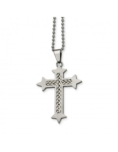 Stainless Steel Silver Inlay Cross Pendant 24in Necklace la chaussure