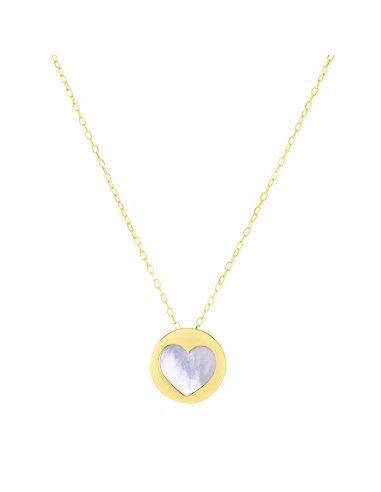 14KT Yellow Gold Mother of Pearl 18-inch Heart Necklace plus qu'un jeu 