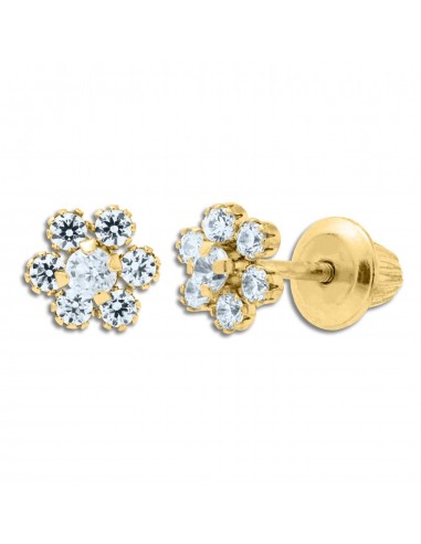 Kiddie Kraft 14KT Yellow Gold Cubic Zirconia Childrens Flower Stud Earrings de France