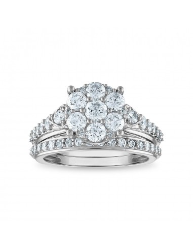 LoveSong EcoLove 1-1/2 CTW Lab Grown Diamond Cluster Bridal Set in 10KT White Gold est présent 