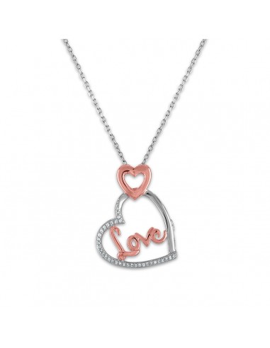 LoveSong 1/16 CTW Diamond Heart 18-inch Pendant in Rose Gold Plated Sterling Silver de France