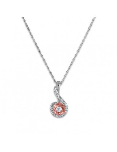 LoveSong 1/8 CTW Diamond Everlasting Rose 18-inch Pendant in 10KT White and Rose Gold plus qu'un jeu 