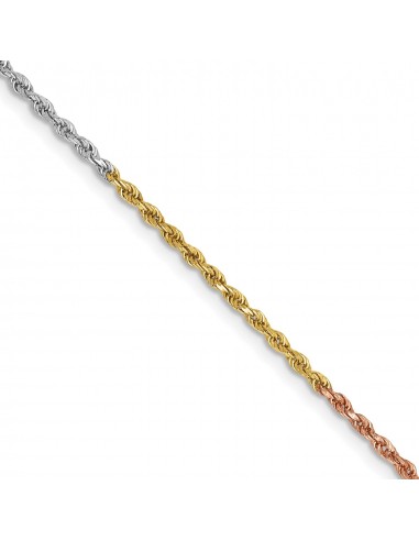 14KT Gold Tri-Color 18-inch 1.5MM Diamond-cut Lobster Clasp Rope Chain de pas cher