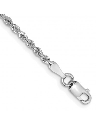 14KT White Gold 9-inch 2MM Diamond-cut Lobster Clasp Rope Anklet Venez acheter