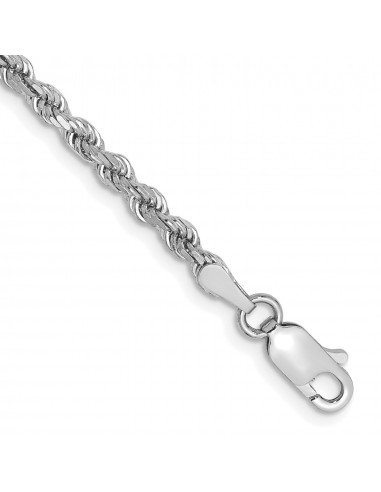 14KT White Gold 9-inch 2.75MM Diamond-cut Lobster Clasp Rope Anklet pas cher 