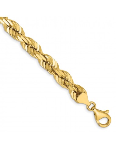 14KT Yellow Gold 9-inch 7MM Diamond-cut Lobster Clasp Rope Bracelet la colonne vertébrale