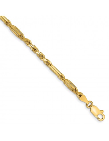 14KT Yellow Gold 7-inch 3MM Diamond-cut Lobster Clasp Rope Bracelet ouvre sa boutique