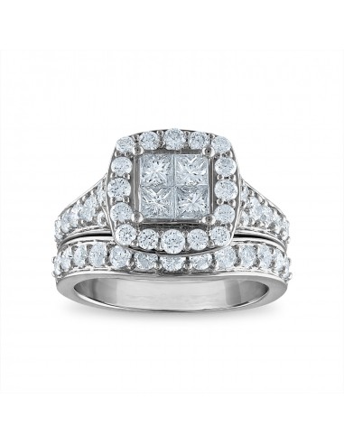 Signature 2 CTW Diamond Halo Bridal Set Ring in 14KT White Gold Faites des économies