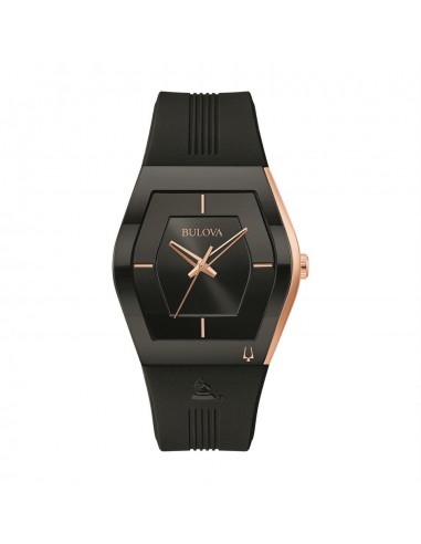 Bulova Futuro Watch with 40X46MM Black Tonneau Dial and Silicone Strap. 97A163 solde