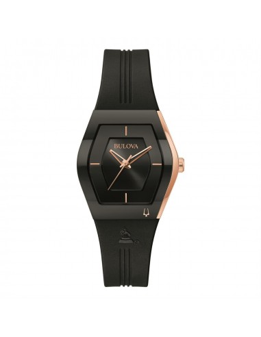 Bulova Futuro Watch with 30X35 MM Black Tonneau Dial and Silicone Strap. 97L163 est présent 