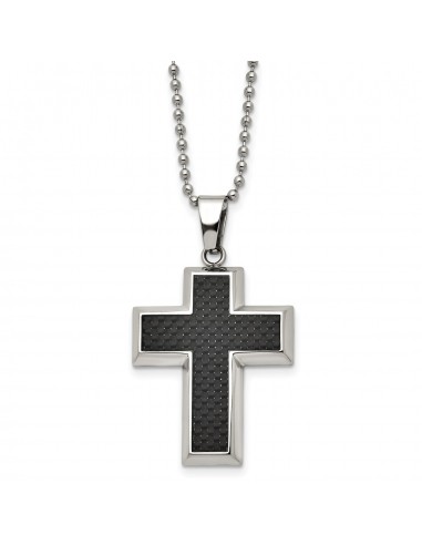 Titanium Polished w/Black Carbon Fiber Inlay Cross 22in Necklace prix pour 