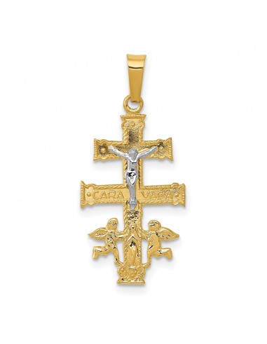 14KT White and Yellow Gold 28X12MM Crucifix Cross Pendant. Chain Not Included pas cher 