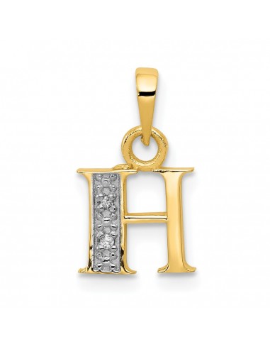 14KT Yellow Gold With Rhodium Plating 1/100 CTW 15X8MM Initial Pendant Initial H. Chain not Included shop