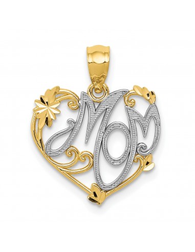 14KT Yellow Gold With Rhodium Plating 20X15MM Mom Pendant. Chain Not Included sélection de produits