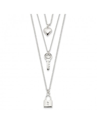 Sterling Silver 16-inch Heart Key Multi-Strand Necklace livraison et retour toujours gratuits