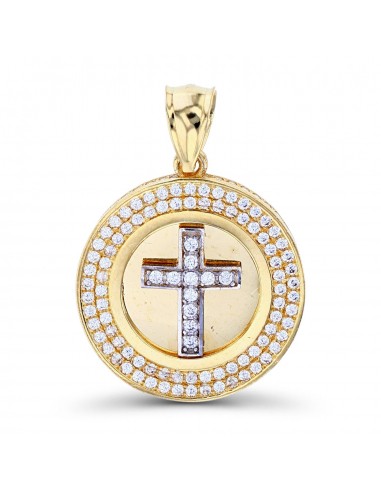 Luxe Layers 14KT White and Yellow Gold Cubic Zirconia 30X21MM Cross Medal Pendant. Chain Not Included d'Europe débarque