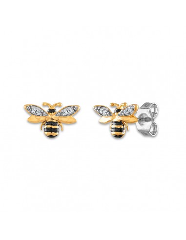 Diamond Accent Honey Bee Earrings in Gold Plated Sterling Silver 50% de réduction en Octobre 2024