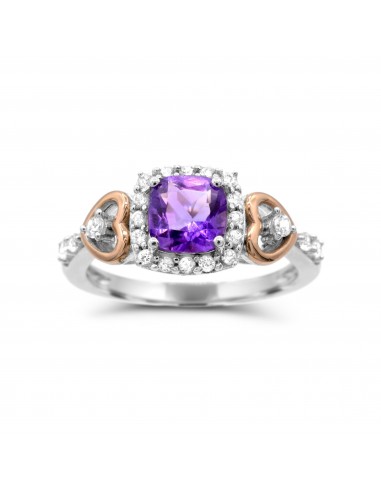 6MM Cushion Amethyst and White Sapphire Heart Eternal Romance Ring in Sterling Silver À commander