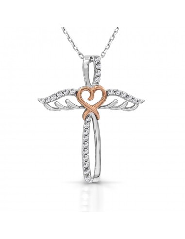 Round White Sapphire Gem Stone Cross Heart Eternal Romance 18-inch Pendant in Sterling Silver du meilleur 