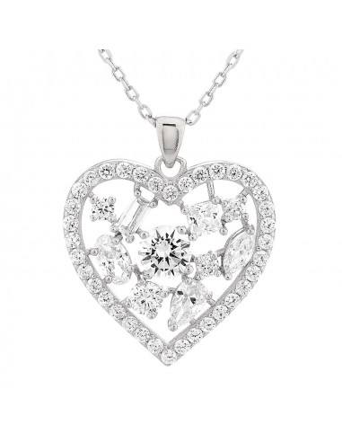 Rhodium Plated Sterling Silver Cubic Zirconia 18-inch Heart Pendant rembourrage situé sous